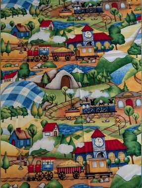 "Riding the Rails" Novelty Train Quilt Fabric Remnants - Wilmington Prints